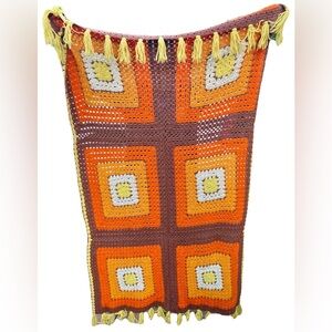 Vintage Handmade Crotchet Granny Square Afghan Throw Blanket 60”x40”